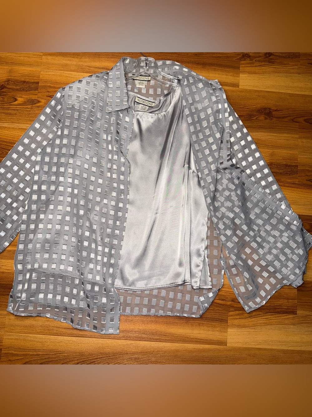 Notations Silver Sheer Grid Button-Down with Satin Shell